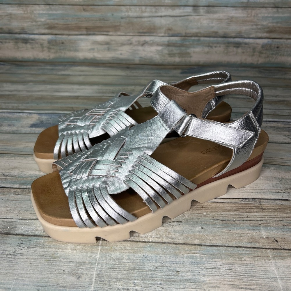 Bernardo Silver Metallic Woven Leather Platform Sandals
